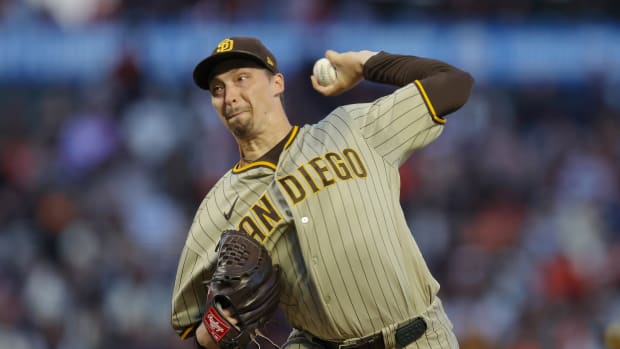San Diego Padres left-hander Blake Snell (4) pitches against the San Francisco Giants.